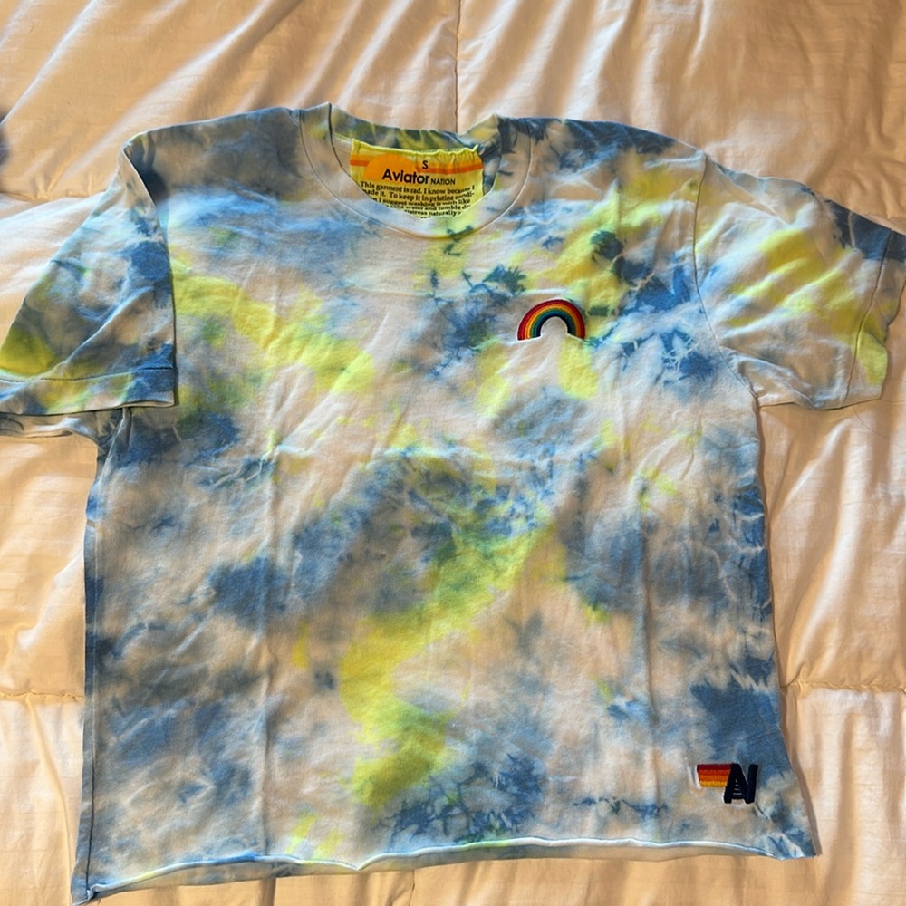 Aviator Nation Cropped T-Shirt with Rainbow